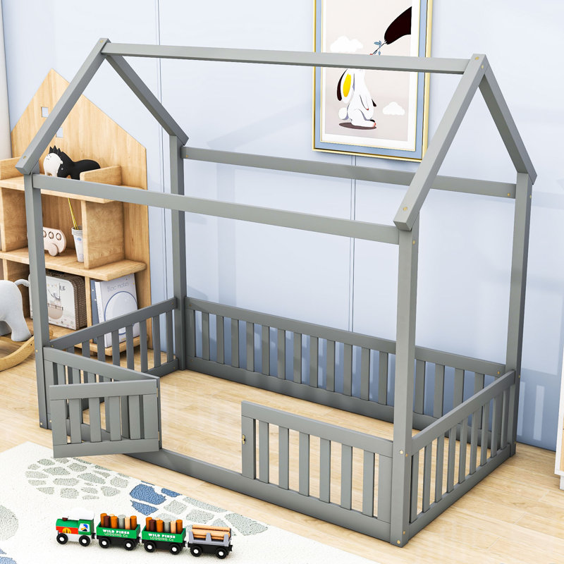 Leoti Twin Wooden House Bed, Gray Wash