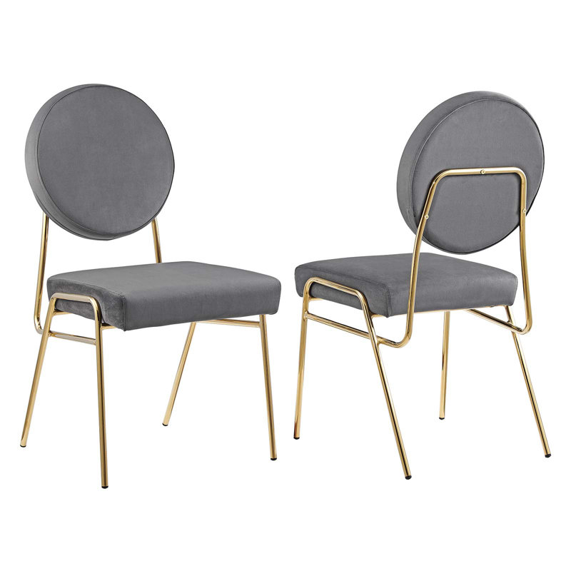 Modway Craft Performance Dining Side Chairs, Gold, Velvet Gray, 2