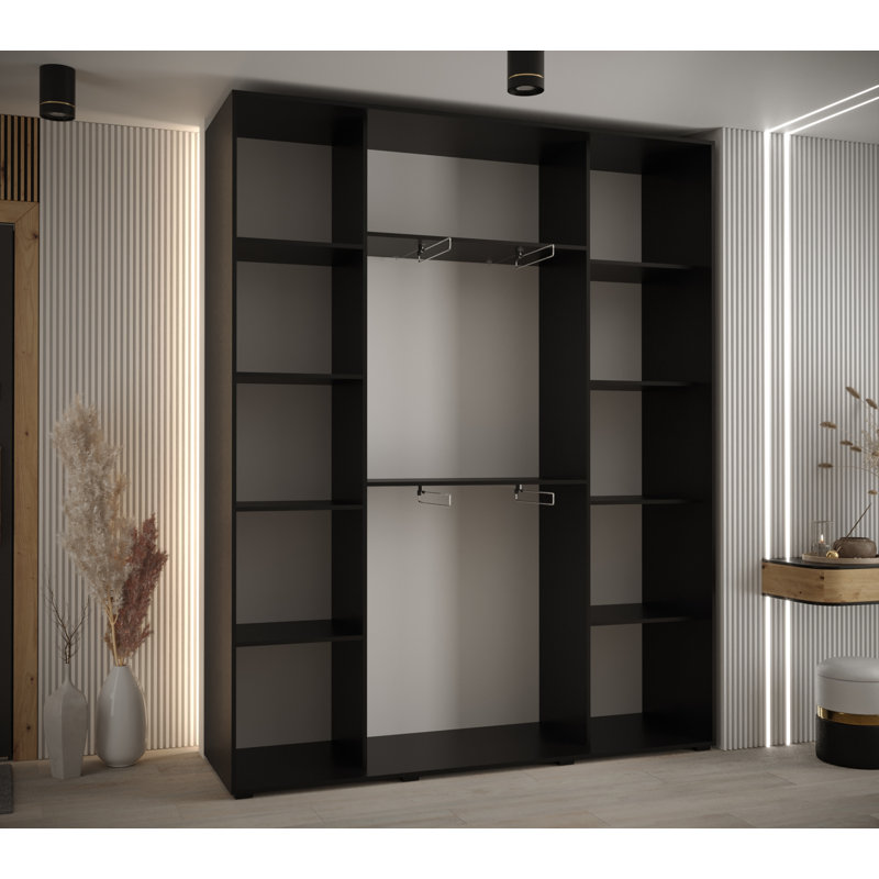 3 Door Manufactured Wood Wardrobe, 235.2cm H x 200cm W x 45cm D, Natural/Black