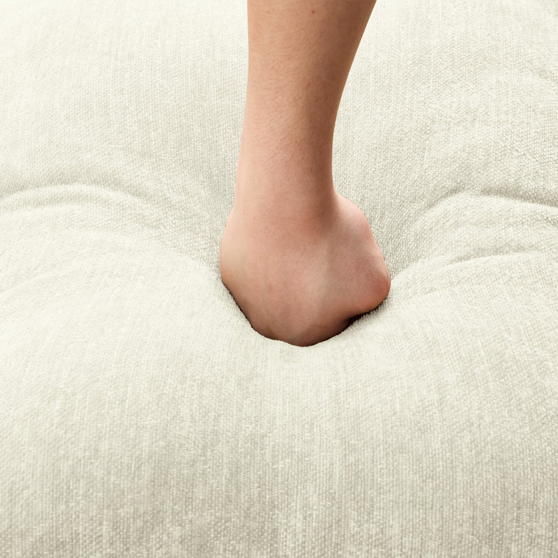 Grande jupe plissée en chenille à 3 places avec volants détachables, conception élégante Mid-Century, pieds évasés et fuselés, confortable pour le salon, couleur blanc beige, plusieurs options de disposition à trois pétales