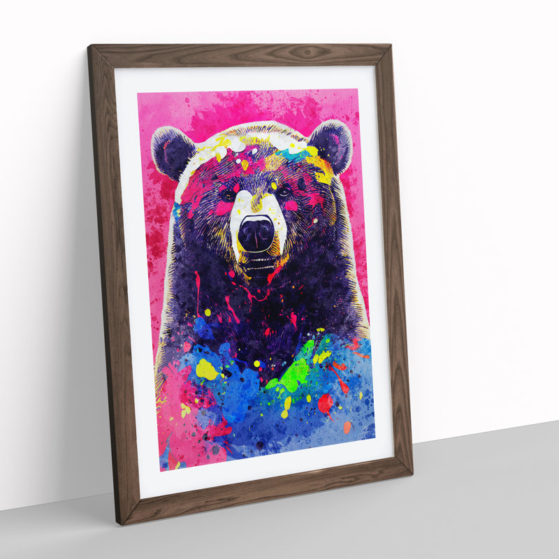Splashed Bear No.2 Abstract - Wall Art, 48cm H x 36cm W, Walnut Framed, White
