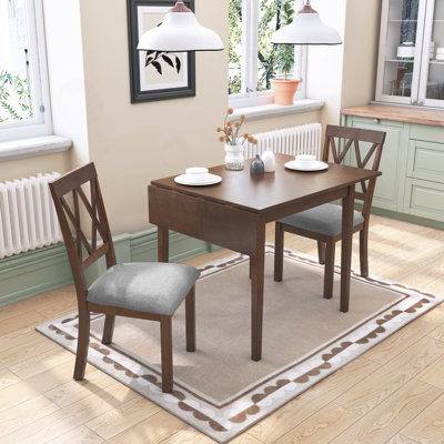 3-Piece Drop-Leaf Dining Set wit 2 Upholstered Chairs