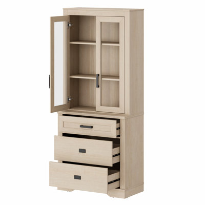 Laziza 3 Tier Bookcase With Drawer,73.3" Tall Floor Standing Bookshelf,Modern Farmhouse Display Storage Cabinet With Adjustable Shelves,