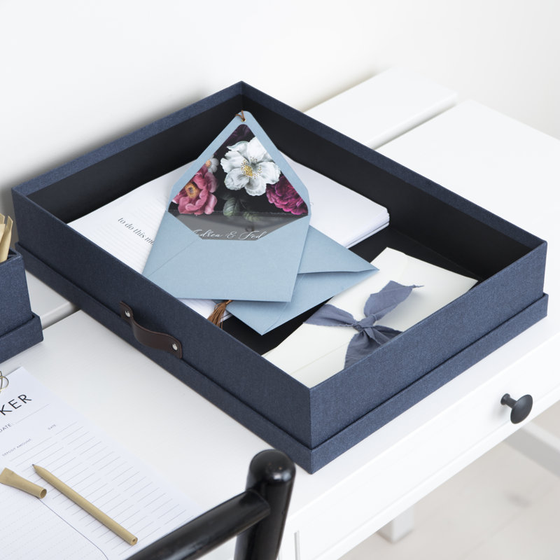 Blue Canvas-Like Finish Storage Box with Leather Handle