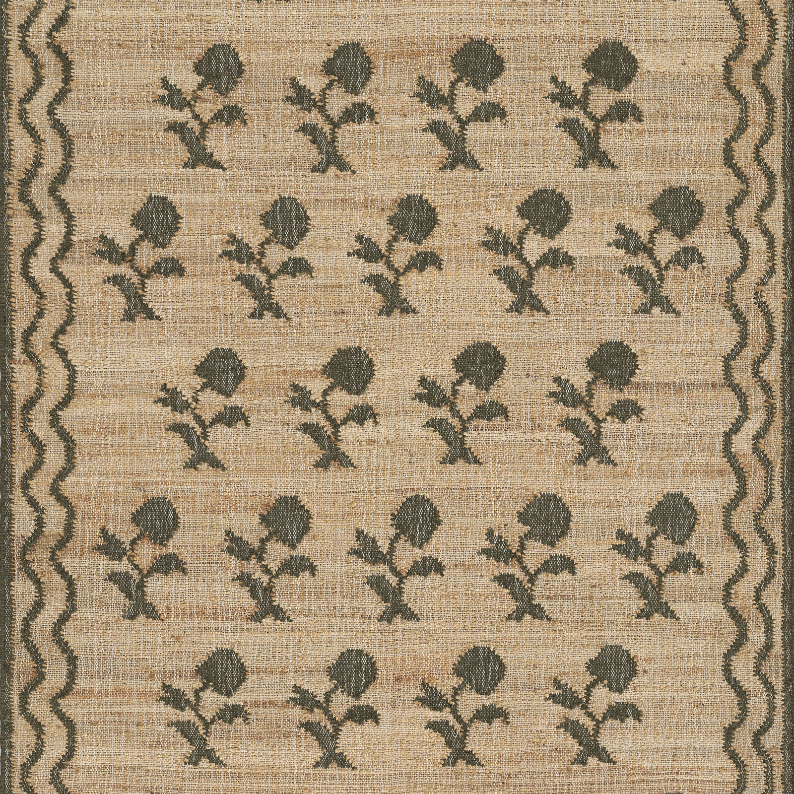 Orchard Green Hand-Woven Floral Jute Rug, Rectangle 2' x 3'