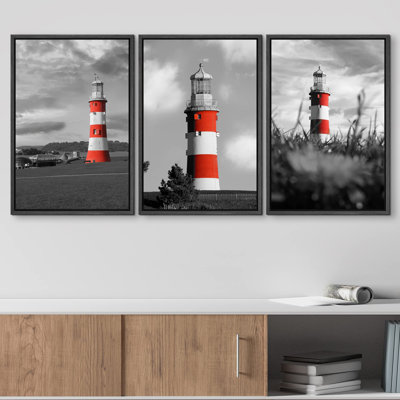 Décoration murale moderne phare de couleur vive avec paysage noir et blanc