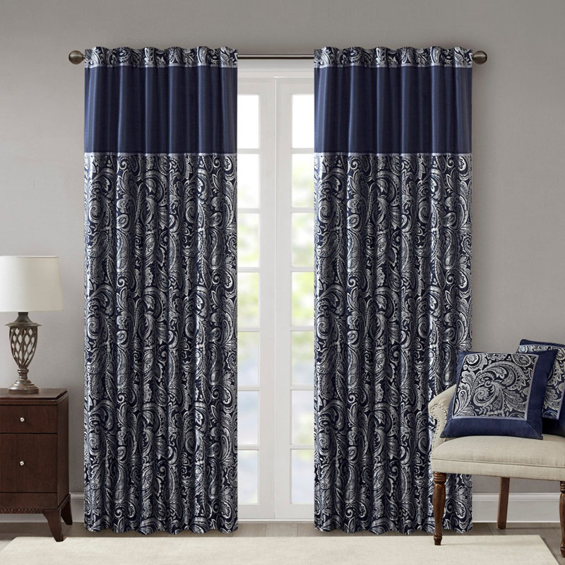 Jacquard Curtain Panel Pair, 50" W x 84" L, Black