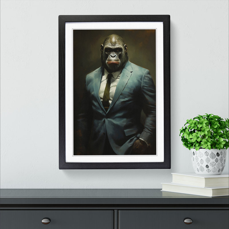Gorilla in a Suit Painting No.3 - Framed Print, Black, 64cm H x 46cm W x 2cm D