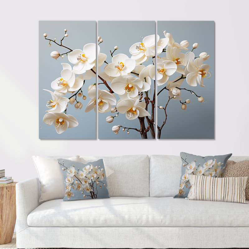 Orchidées blanches, nature morte, photographie I - ensemble d'orchidées murales, H 40 po x l 60 po x P 1 po