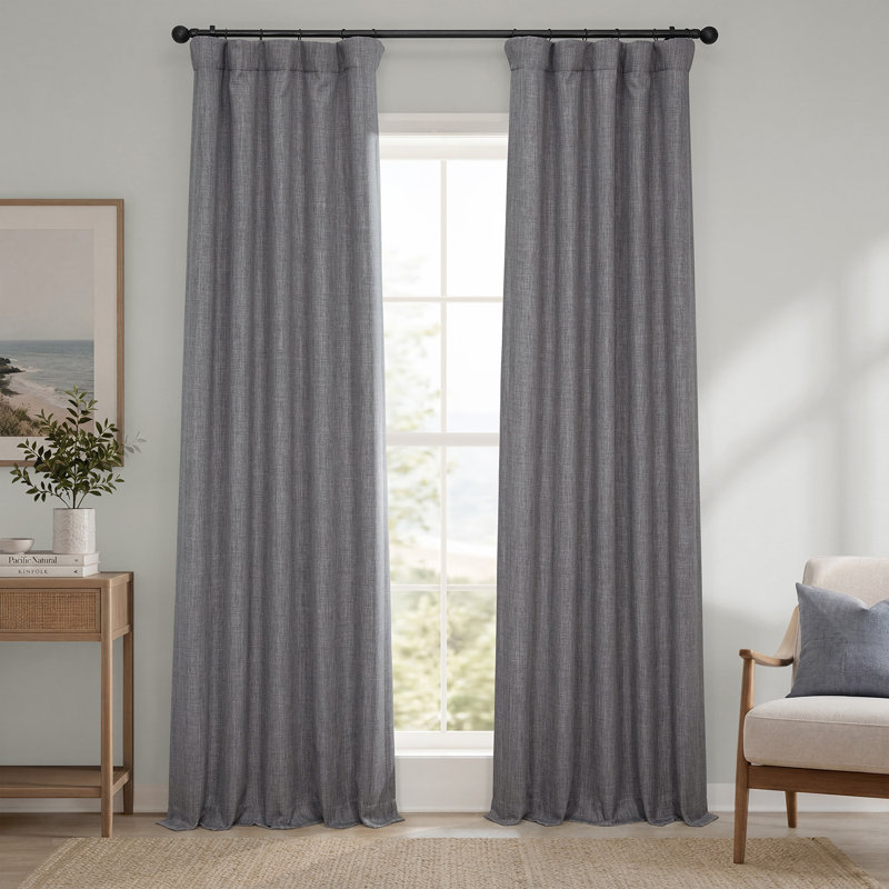 Ottis Faux Linen Room Darkening Curtain Panel, Blazer Gray, 50" W x 108" L