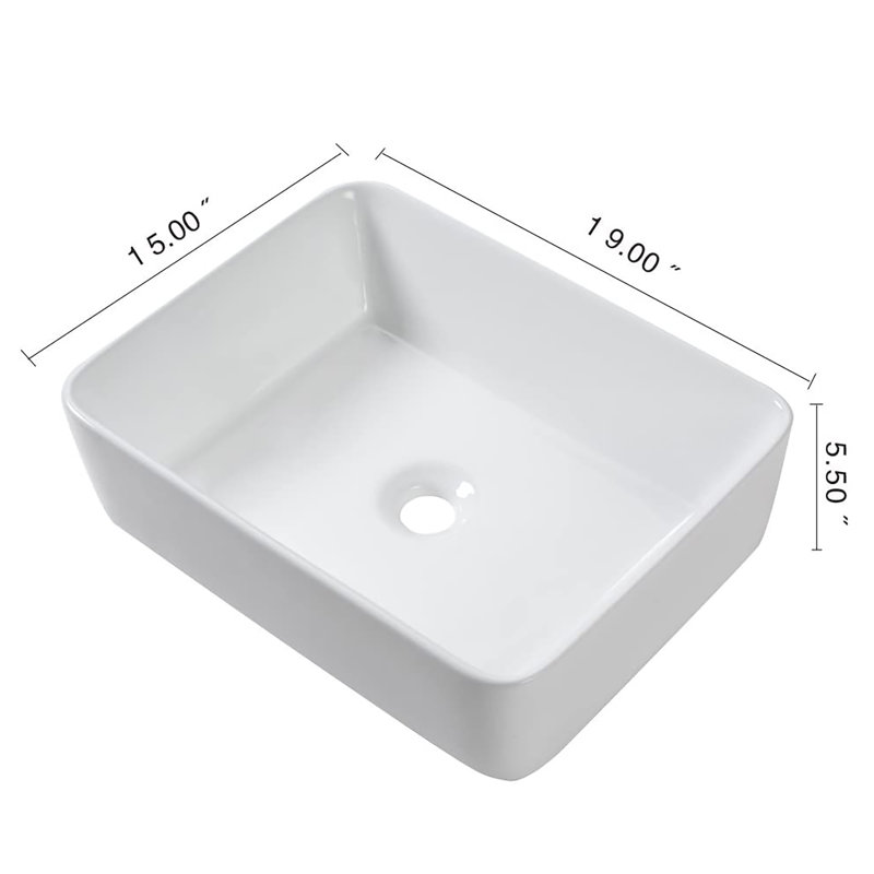 Lavabo de salle de bain vasque rectangulaire en céramique blanche