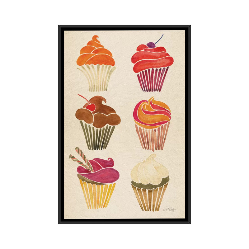«Cupcakes» - Impression sur toile tendue, H 26 po x l 18 po x P 1,5 po, Toile avec cadre noir, Pas de tapis