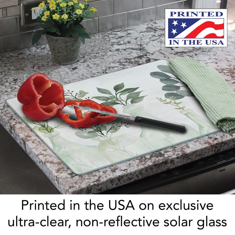 Nature's Greenery Tempered Glass Rectangular Cutting Board