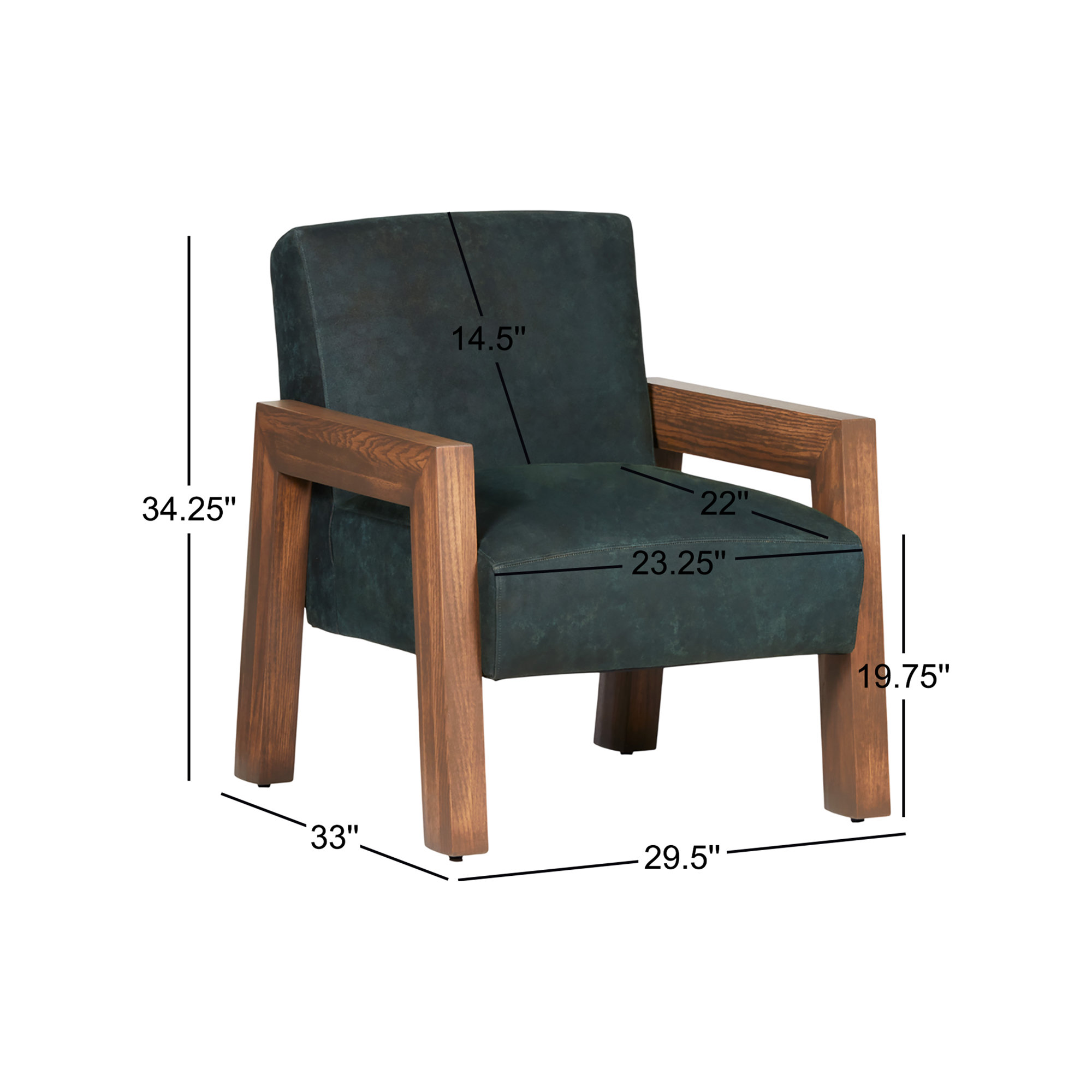 Waylon Top Grain Leather Accent Arm Chair, Pine Green