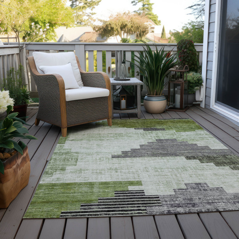 Machine Washable Indoor/Outdoor Xhevrie Fern Rug, Rectangle 3' x 5'