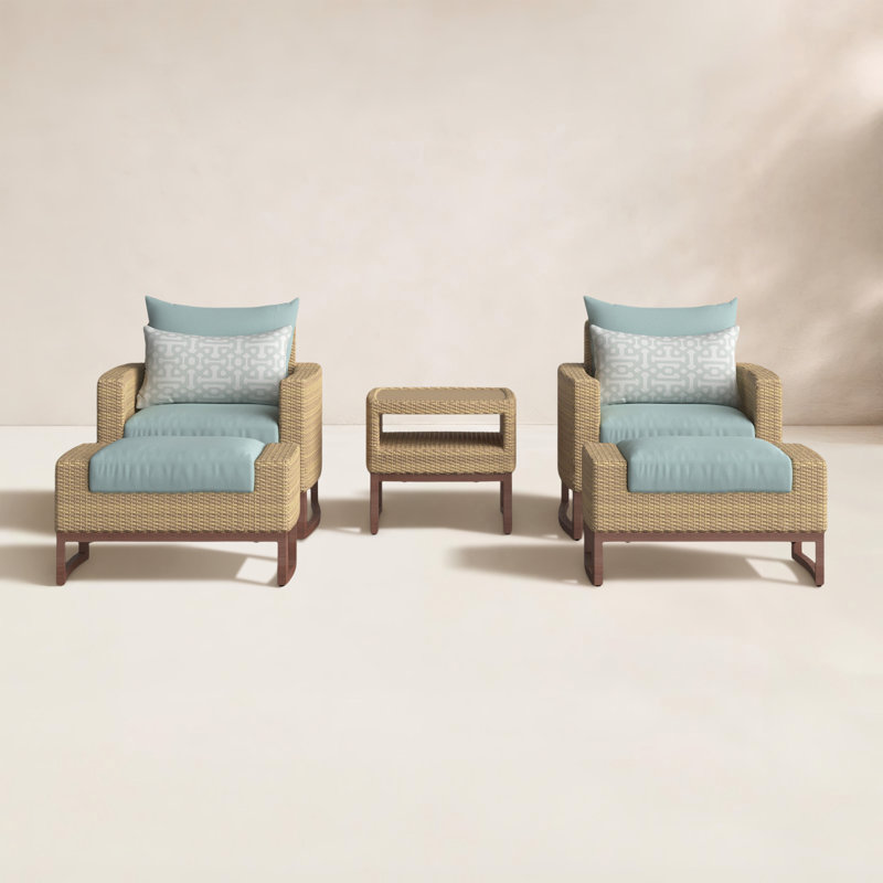Tullio 5 Piece Rattan Seating Group with Sunbrella® Cushions, Canvas Spa Sunbrella® Canvas