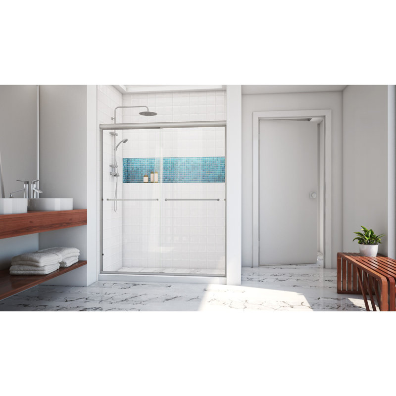 Leser 56" W Bypass Frameless Shower Door, Brushed Nickel, 65.38"