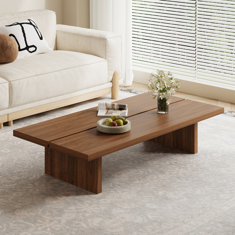 55" Modern Minimalist Split Brown Coffee Table, Rectangular Wood Center Table for Living Room, Brown