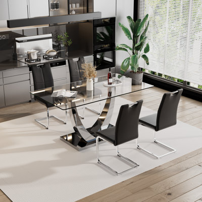 5 - Piece Rectangle Glass Pedestal Dining Set