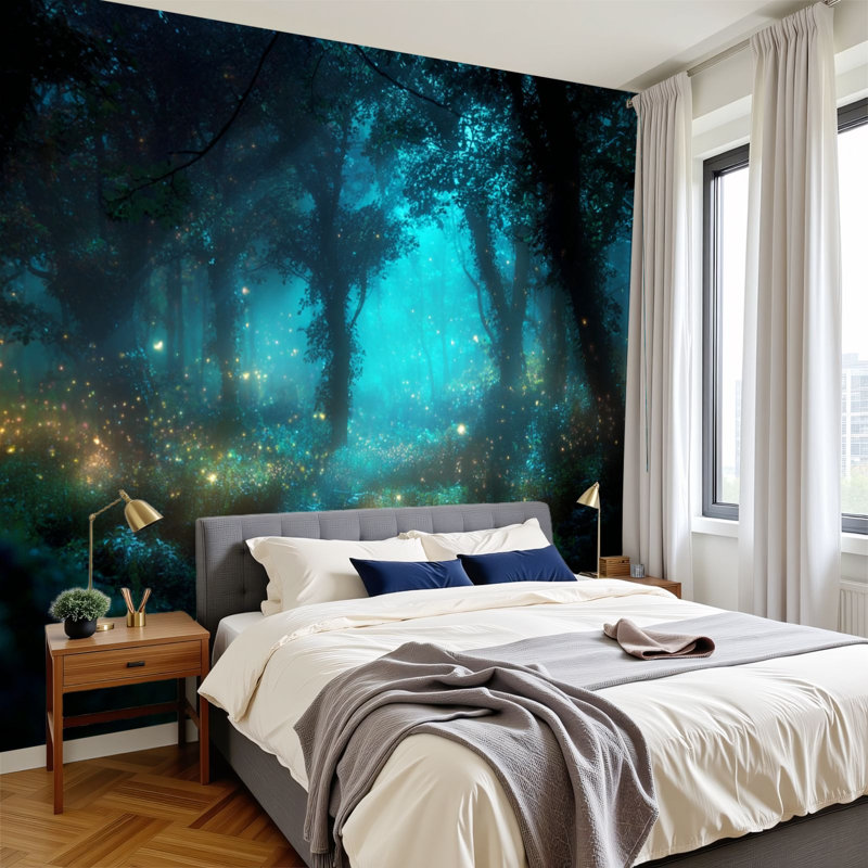 Papier peint adhésif auto-adhésif moderne l 144 po x H 100 po pour chambre à coucher Magical Dark Fairy Tale Forest Night