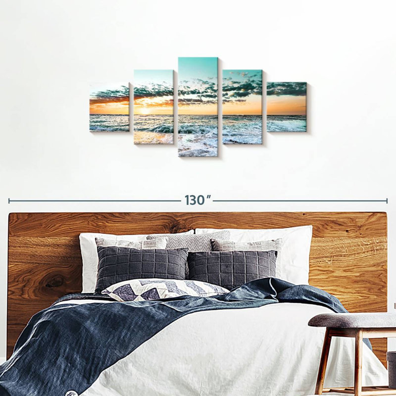 Couchers de plage et levers de soleil rétro plage de Cancun 5 pièces, H 34 po x l 74 po x P 1,25 po