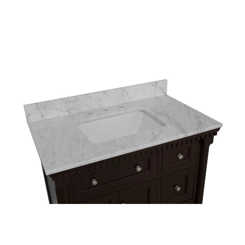 Ensemble de meuble-lavabo simple 36 po Fossen, Chocolat, Marbre de Carrare