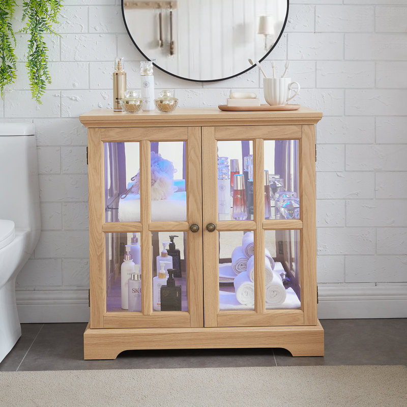 LED Curio Display Cabinet,Antique Display Cabinet With Adjustable Shelves,Retro Design Quality Showcase, Oak
