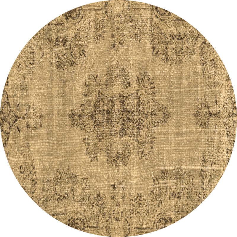 Tapis oriental en laine / polyester tissé à la machine Nescopeck en brun / gris, Rond 4 pi