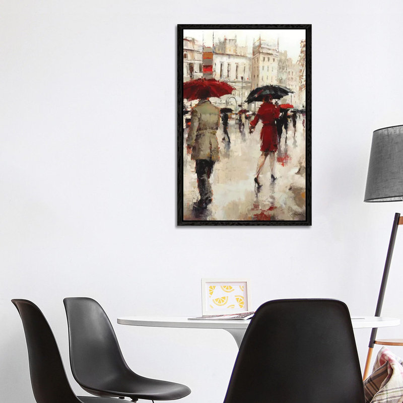 Parting On A Paris Street by Lorraine Christie - Painting on Canvas, 101.6 cm H x 66.04 cm W, Black Floater Framed
