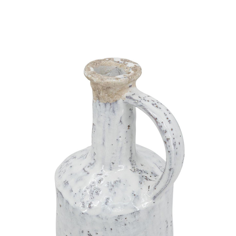 13" White Terracotta Cylinder Jug Vase