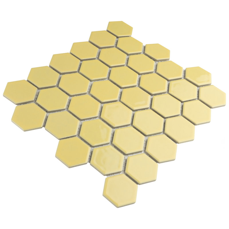 Hudson Due 2" Hex Vintage Yellow 10-7/8" x 12-5/8" Porcelain Mosaic Floor and Wall Tile