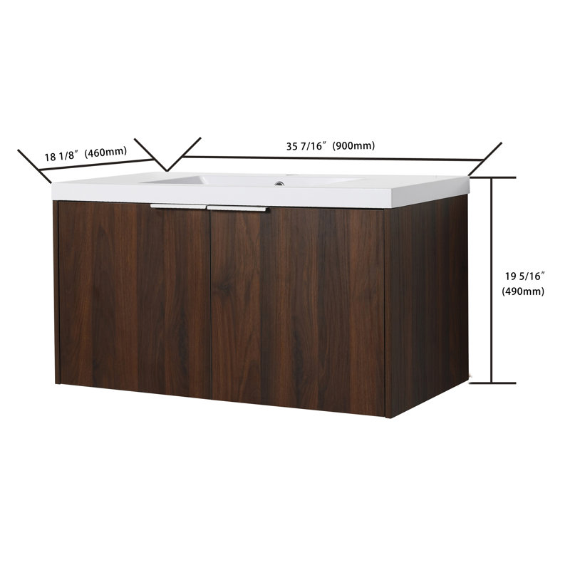 Selita 35.43'' Single Bathroom Vanity with Resin Top, California Walnut
