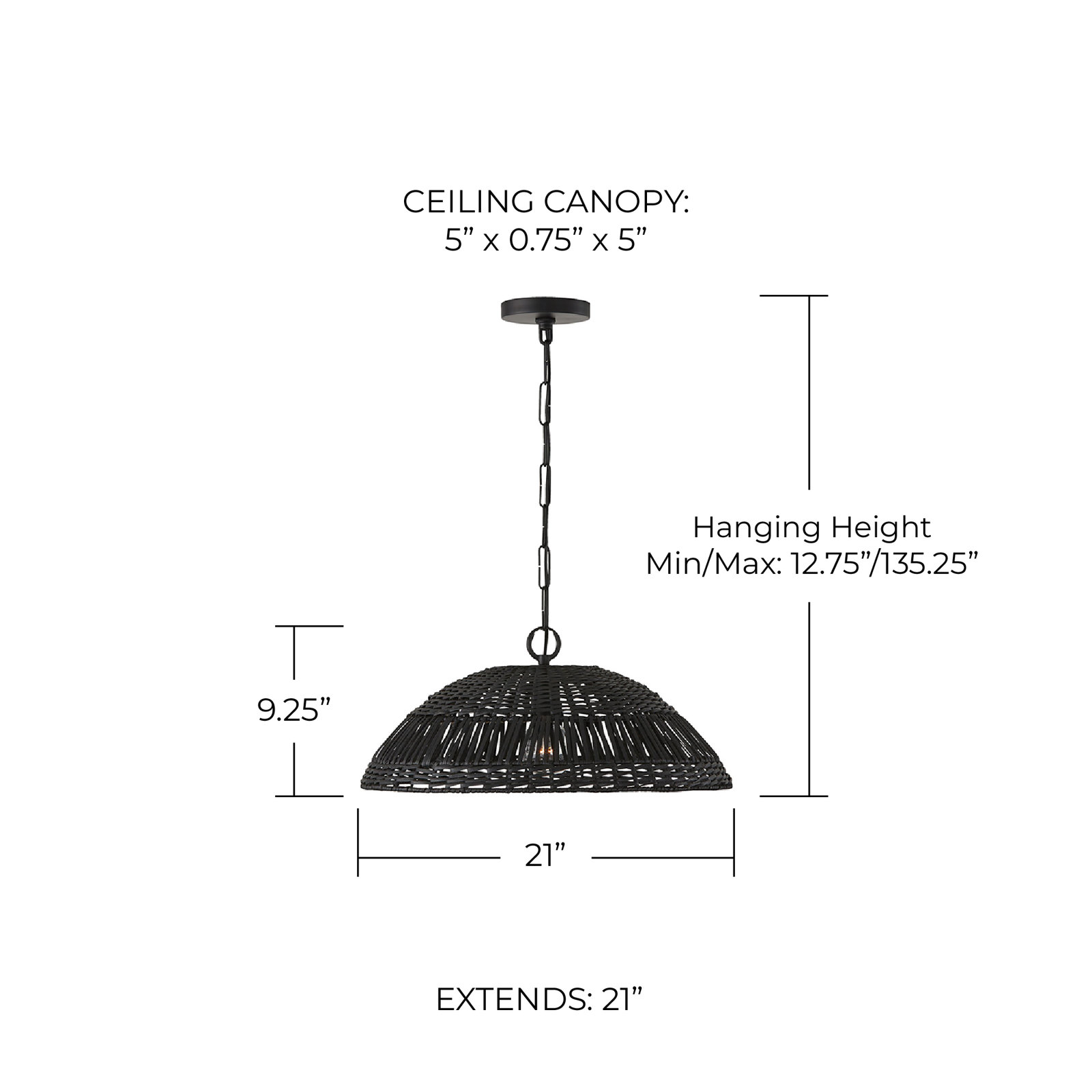 Elfie Single Light Rattan Dimmable Pendant, Black