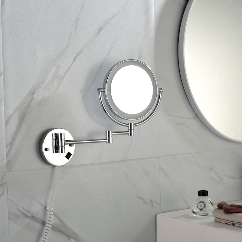 Miroir de maquillage mural grossissant à double face 8 pouces à DEL avec extension de 12 pouces 1 / 3X, Chrome