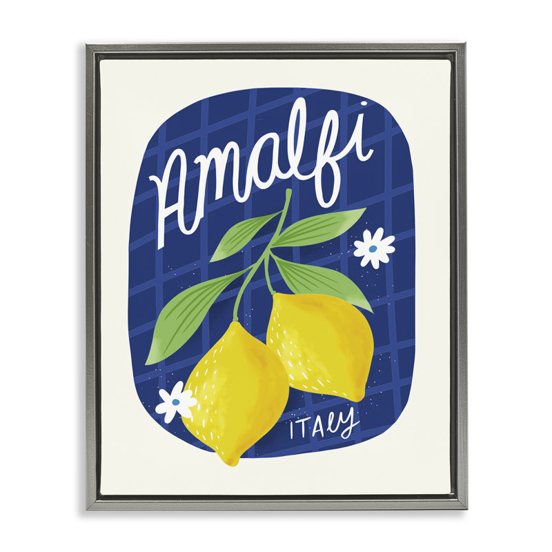  Amalfi Lemons on Blue Canvas Wall Art by Louise Allen Designs, 21" H x 17" W, Cadre flottant gris lustré