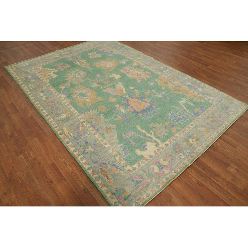 Tapis turc transitionnel vert Oushak 6x9