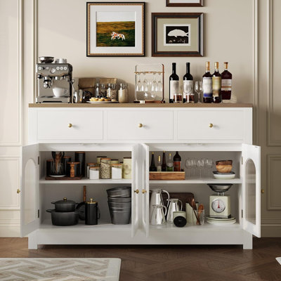 Grand buffet 55 po avec rangement, bar à café en bois de ferme avec tiroirs