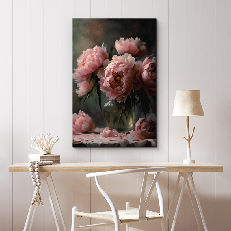 "Flower Blossom", aquarelle Moody, pivoines roses, impression sur toile encadrée, 2 pièces, Toile tendue, H 18 po x l 12 po