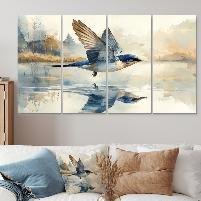 Oiseau hirondelle écumant l'eau - Art mural oiseau - ensemble de décorations murales modernes, H 28 po x l 48 po