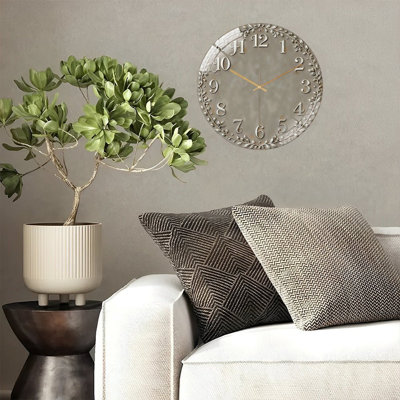 12" Round Tempered Glass Wall Clock with Silent Quartz Movement