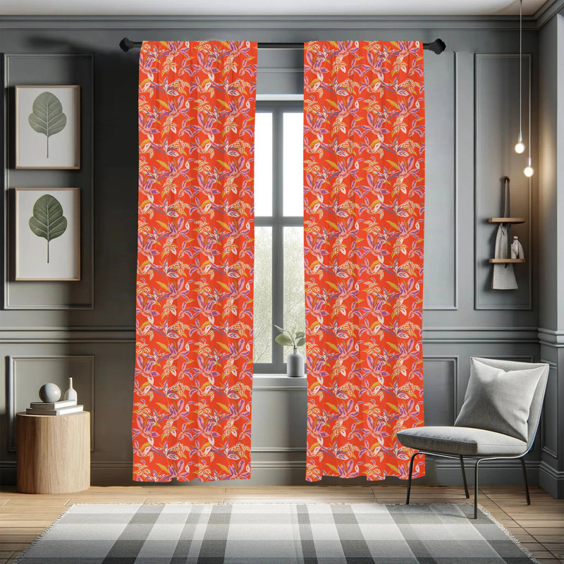 Floral Semi-Sheer Rod Pocket Curtain Panels, 28" x 95"