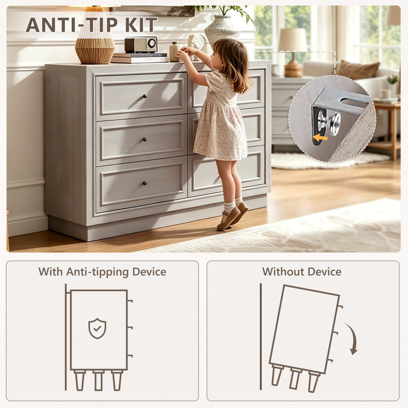 Commode 6 tiroirs 52,2 po, White Alder
