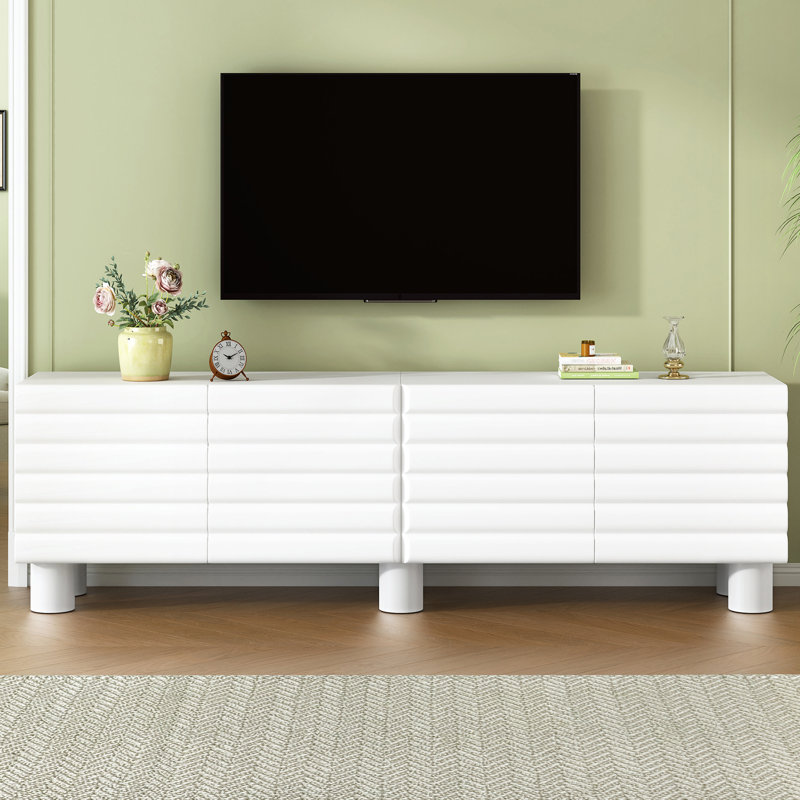 Meuble télé 4 portes pour téléviseur de 75 po ou moins, Blanc