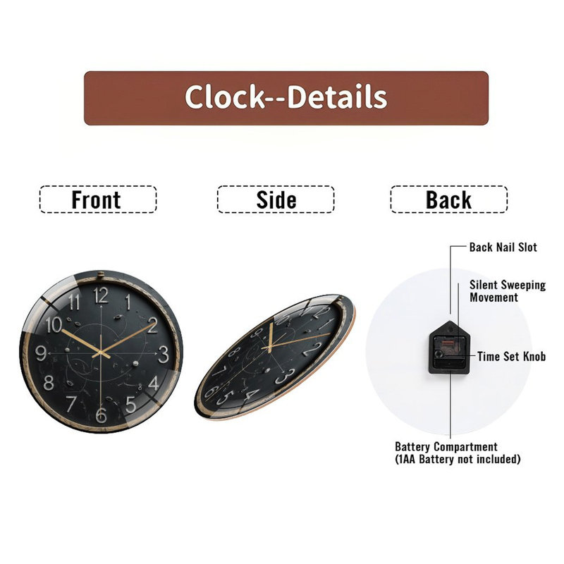 Horloge murale rétro en bois noir Vintage Farm