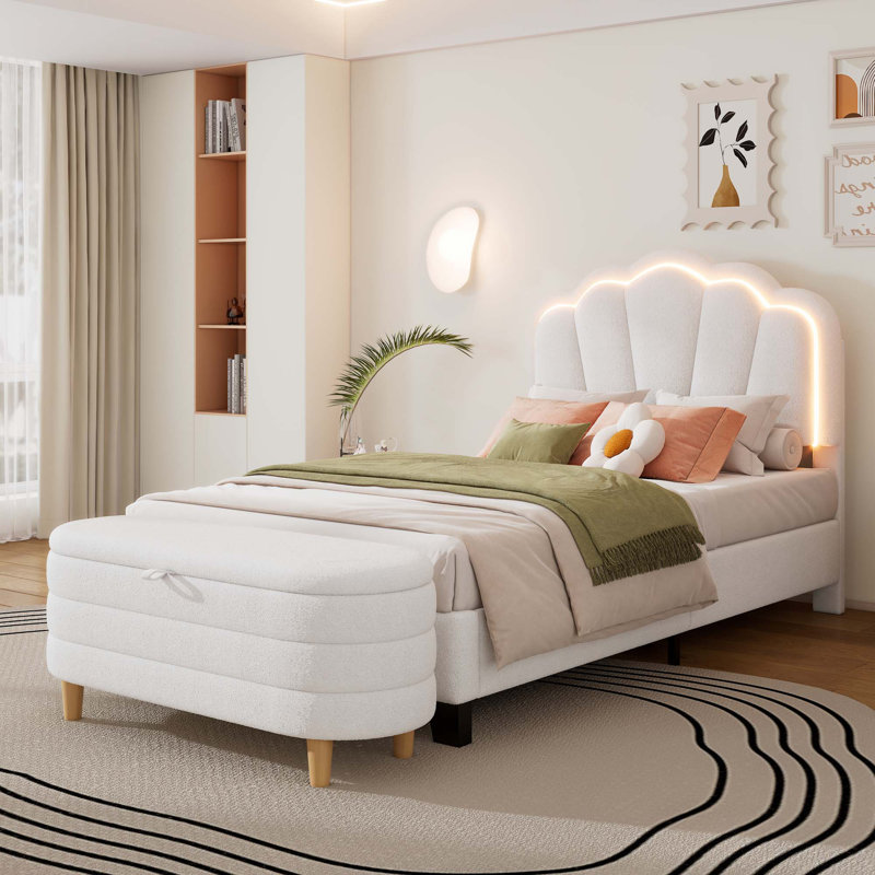 Ensemble de chambre à coucher 2 pièces, lit plateforme avec repose-pieds à DEL