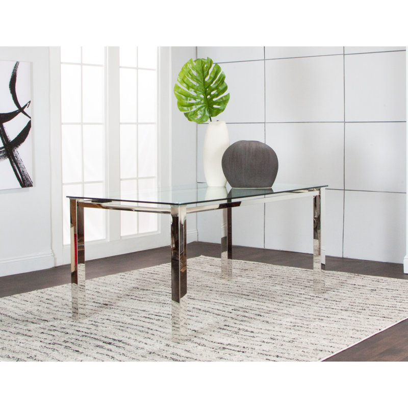  Table de salle à manger rectangulaire Sklar 63 po x 35 po Sklar | Pieds droits en acier inoxydable poli | 4 à 6 places assises | Mobilier de cuisine contemporain et moderne
