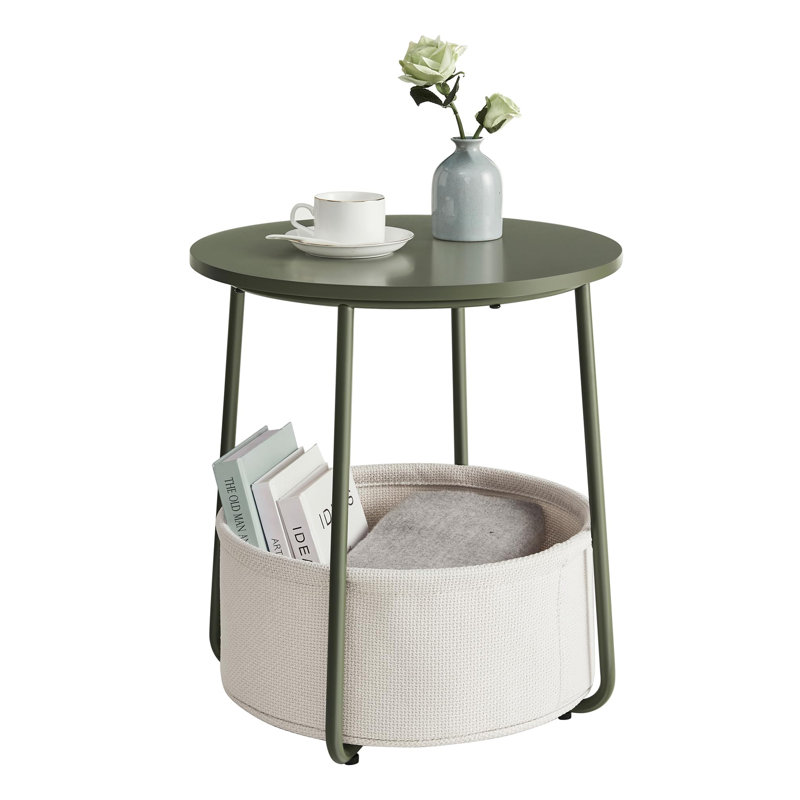 Vyvy Small Bedside Table with Fabric Basket, Forest Green/White