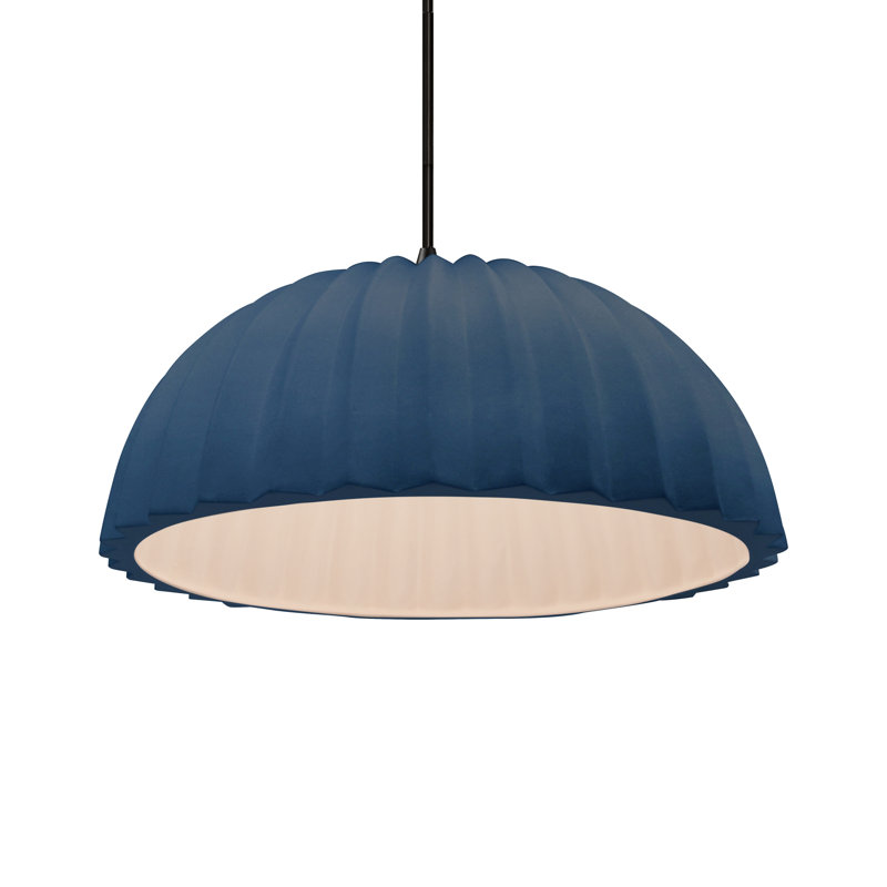 Radiance - Luminaire suspendu 1 lumière dôme plissé - ciel de minuit avec intérieur blanc mat - noir mat - ampoule remplaçable - cordon noir