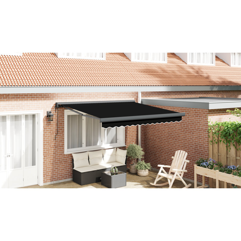 Ebern Designs Polyester Cover Retractable Patio Awning, Black, 300 cm W x 250 cm D