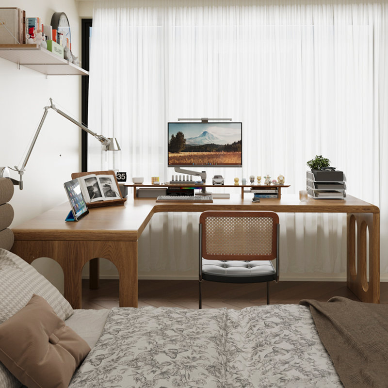 Bureau en bois massif en forme de L, H 29,53 po x l 78,74 po x P 47,24 po